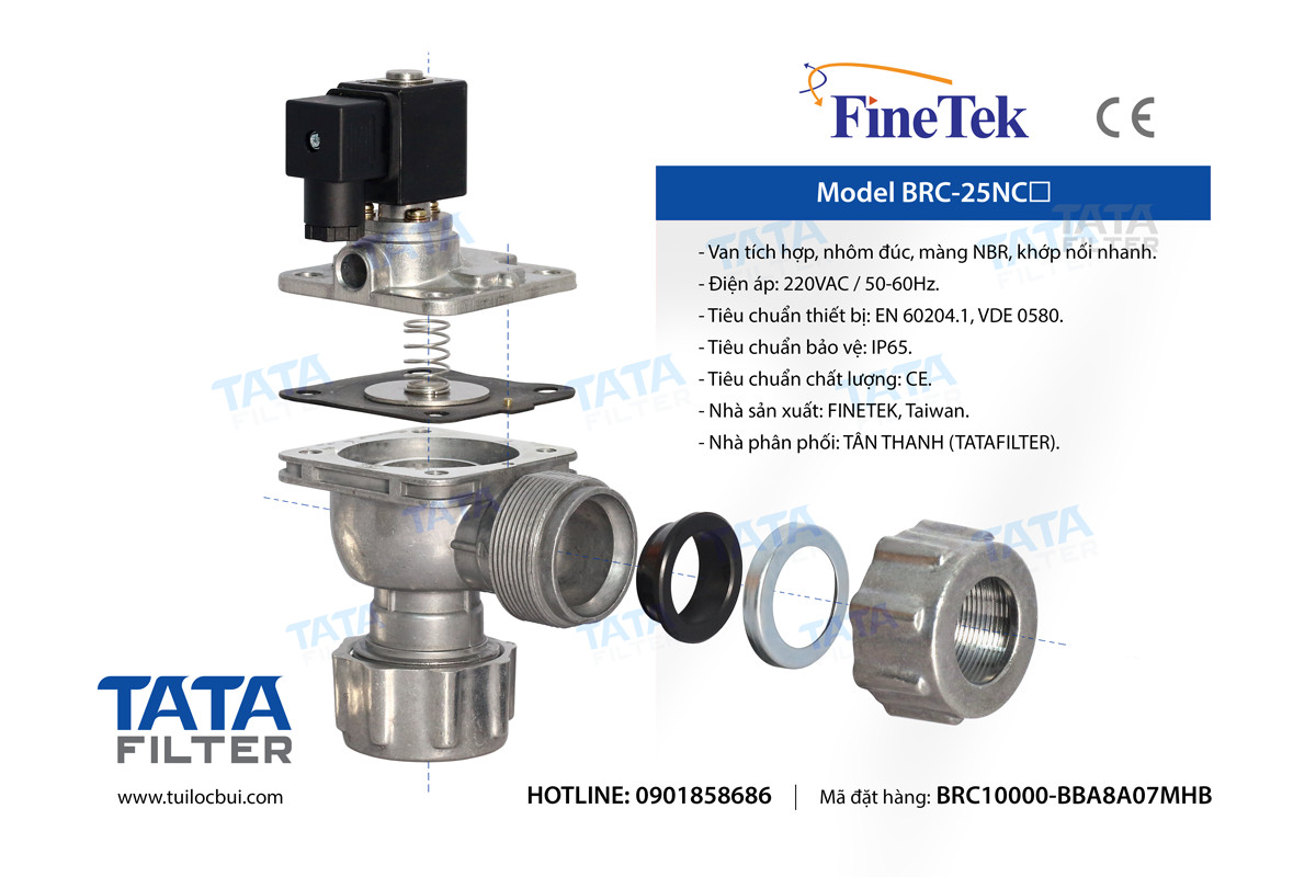 Hình minh họa kết cấu các thành phần của Van BRC-25NC☐ FINETEK. Đồ họa: TATA Filter.